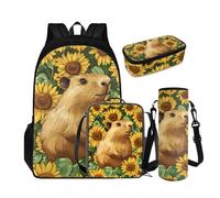TSOVTHRID Capybara - Mochila para niños, 4 piezas, ligera, para niños, con fiambrera, para adolescentes, mochilas escolares de 7 años, Rata de agua de girasol