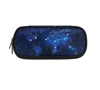TSOVTHRID Estuche para lápices de gran capacidad para la escuela, adolescentes, niñas, niños, hombres y mujeres, Estrella del mapa del mundo azul, Estuche de belleza