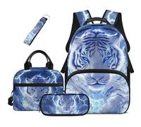 TSOVTHRID Mochila 4 en 1 para niños escolares, mochila ligera para niños de 10 a 12 años, bolsa escolar y kit de almuerzo, Tiger Lightning