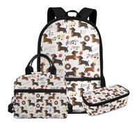 TSOVTHRID Mochila ligera de 3 piezas para niñas de 8 a 10 años, Dachshund Music Notes Fresa