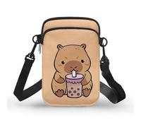 TSOVTHRID Monederos para mujer, bandolera de 2 capas, bolsos pequeños para teléfono celular, Capybara Boba Tea