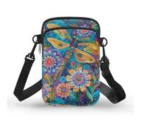 TSOVTHRID Pequeñas bolsas de mensajero de viaje, bolso bandolera para teléfono, cartera para mujeres y hombres, Flor hippie libélula
