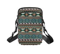 TSOVTHRID Pequeños bolsos cruzados con cremallera y múltiples correas de hombro, riñonera para mujeres y hombres, Caballo étnico geométrico de tribu navajo