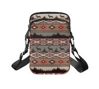 TSOVTHRID Pequeños bolsos cruzados con cremallera y múltiples correas de hombro, riñonera para mujeres y hombres, Árbol geométrico de ciervo de la tribu azteca