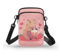 TSOVTHRID Pequeños bolsos cruzados para mujer, de viaje, bolso de hombro de 2 capas para teléfono celular, Capybara - Té Boba de fresa rosa