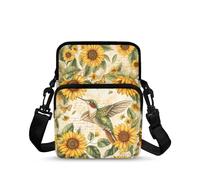 TSOVTHRID Riñonera cruzada de 2 capas para niños, para la escuela, bandolera, riñonera, Palabras de colibrí verde, girasoles, mariposas