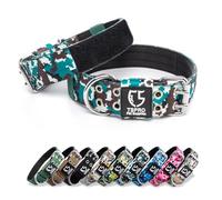 TSPRO Collar Táctico Ajustable, Hebilla Metálica, Parches Removibles, Resistente para Perros de Tamaño Grande a Extragrande (Camo Cian L-XL)