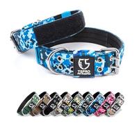 TSPRO Collar Táctico Ajustable, Hebilla Metálica, Parches Removibles, Resistente para Perros de Tamaño Mediano a Grande (Camo Azul M+)