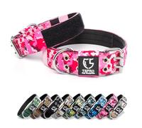 TSPRO Collar Táctico Ajustable, Hebilla Metálica, Parches Removibles, Resistente para Perros de Tamaño Grande a Extragrande (Camo Rosa L-XL)