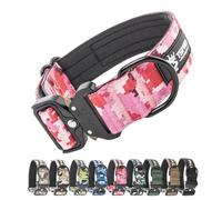 TSPRO Premium Collares para Perros, Ajustable de Collar Táctico Perro con Parche y Broche Metálica de Liberación Rápida Resistente para Perros Medianos a Grandes (Camo Rosa M)