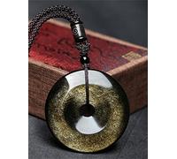 TSRING Collar De Donut De Obsidiana De Oro Natural Colgante Tallado A Mano Collar De Donut De Piedra Preciosa Negra De Oro Colgante De Amuleto De La Suerte