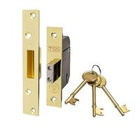 TSS Cerradura de seguridad estándar británica de 5 palancas con 3 llaves y fijaciones, latón pulido de 68 mm, aprobado por seguros para puertas externas, estándar británico BS3621:2007