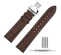Tstrap Reloj Correa Cuero 19mm - Reemplazo De Correa Suave Marrón - Correa Deportiva de Relojes Inteligentes para Hombre Mujer - Hebilla de mariposa de acero inoxidable - 18mm 20mm 21mm 22mm