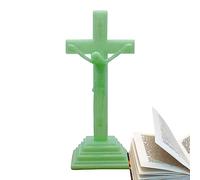 Tsuchiya Cruz de pie para mesa,Soporte de cruz decorativo que brilla en la oscuridad | Decoración católica, cruz de mesa, cruz religiosa para el hogar, decoraciones cruzadas para el hogar