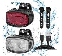 Tsuchiya Luces de Bicicleta Delanteras y traseras | Luces Delanteras y traseras Recargables por USB superbrillantes - Luz Delantera y Trasera para Ciclismo con múltiples Modos de iluminación, Juego