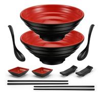 Tsudoku Juego de cuencos para ramen, cuenco de sopa japonés con cuchara y palillos, para pasta pho, fideos asiáticos, apto para lavavajillas