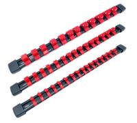 Tsudoku Organizador de 3 Unidades de Dados de 1/2, 3/8 y 1/4 Pulgada, Soportes de Riel para Dados de Alta Resistencia, Color Rojo.