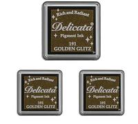 Tsukineko Tinta Delicata Color Destello Dorado metálica Brillante 33x33mm. Almohadilla pequeña (Paquete de 3)