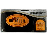 Tsukineko Tinta STAZON Metallic para Vidrio y plástico metálica Opaca Color Oro Almohadilla y Recarga