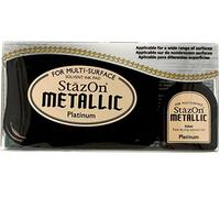 Tsukineko Tinta STAZON Metallic para Vidrio y plástico metálica Opaca Color Platino Almohadilla y Recarga
