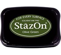 Tsukineko Tinta STAZON para vidrio y plástico color verde oliva 95x65mm. Almohadilla