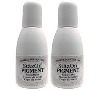 Tsukineko Tinta STAZON PIGMENT para vidrio y plástico color Blanco copo de nieve recarga 15ml. Bote cánula (Paquete de 2)