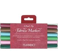 Tsukineko VersaCraft Fabrico Marker Arboretum - Set de 6 Rotuladores Doble Punta Permanentes - para Cartulina, Ropa y Textil - Marcador Punta Fina y Pincel para Lettering, Dibujo y Manualidades