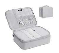 TsunNee Bolsa organizadora de cables de viaje extragrande de doble capa para accesorios electrónicos portátiles, con 2 compartimentos, color gris