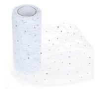 TsunNee - Camino de mesa de encaje con lentejuelas para decoración de boda o recepción, color blanco