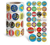 TSUOUKL 2000 Piezas Pegatinas de Recompensa para Niños - 4 Rollos con 32 Diseños - Adhesivos Redondos de 2,5 cm para Profesores y Padres - Motivación para Escuela y Hogar