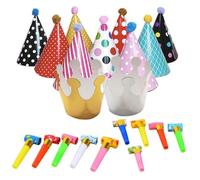 TSUOUKL 21 Piezas Gorros de Fiesta, Sombrero de Fiesta de Cumpleaños con Pompones, Sombrero del Corona, Decoración de Fiesta Colorida, Sombrero del Partido para los Cabritos y Adultos