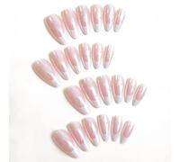 TSUOUKL 24pcs /box French Tip Press on Nails Almendra Fake Nails Chrome False Nails Brillante Cobertura completa Uñas Falsas, Pegamento Clavos Acrylische Nails para Mujeres Manicura