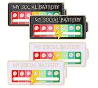 TSUOUKL 4 Piezas Social Battery Pin, Divertido Broche para El Estado áNimo Social Durante 7 DíAs, Agujas de Humor Interactivas, Pines Esmalte de BateríA Social, Pin de Insignia, Bonito Broche Pins