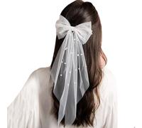 TSUOUKL Velo de Novia Arco Velo Corto de Una Sola Capa Perla Blanca con Peine de Novia para Despedida de Soltera Accesorios de Boda para Fiesta