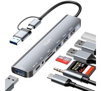 TSUPY - Concentrador USB C, adaptador multipuerto USB 3.0 8 en 1, divisor USB A&C con 4 puertos USB, 1 puerto USB C, lector de tarjetas TF/SD, salida de audio compatible con MacBook Pro, Air, PC