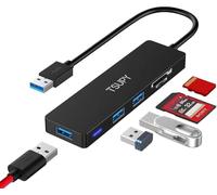 TSUPY HUB USB 3.0, Adaptador USB 3.0 con 3 Puertos USB 3.0 y Lector de Tarjetas SD/Micro SD,Transferencia de Datos 5Gbps para PC y Chromebook, Surface Pro 3, iMac de Mac OS, Linux,Windows,XP y más
