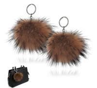 TSWNG 2 llaveros de pompón esponjoso con pompón colgante, pompón de pelo, colgante de piel sintética, llavero de bola de piel para mujer, niña, bolsos, llaves, coche, regalo