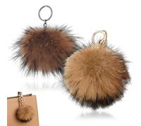 TSWNG 2 llaveros de pompón esponjoso con pompón colgante, pompón de pelo, colgante de piel sintética, llavero de bola de piel para mujer, niña, bolsos, llaves, coche, regalo