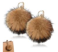 TSWNG 2 llaveros de pompón esponjoso con pompón colgante, pompón de pelo, colgante de piel sintética, llavero de bola de piel para mujer, niña, bolsos, llaves, coche, regalo