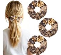 TSWNG 3 gomas para el pelo con estampado de leopardo, Scrunchies grandes Leo y patrón de animales, cinta para el pelo, goma de leopardo, goma elástica, soporte para cola de caballo para mujer, niña