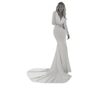 TSxuelian Vestido de novia de sirena de manga larga para mujer, vestidos de novia musulmanes de satén con espalda abierta, blanco, 40