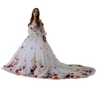 TSxuelian Vestidos de novia 3D con flores, estilo A, para playa, con cuello en corazón, largos, D-blanco, 34