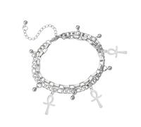 Tsynapter Crucifijo de acero inoxidable con cuentas para mujer, cadena de muñeca ajustable con cuentas redondas y colgante de fe simbólica, One Size, como se describe