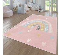 TT Home Alfombra De Habitacion Bebe Infantil Niña Niño De Juego Moderna Arcoíris Nube Motivo Animal Colorido, Color:Rosa Pink 2, Tamaño:133 cm Cuadrado