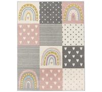 TT Home Alfombra De Habitacion Bebe Infantil Niña Niño De Juego Moderna Arcoíris Nube Motivo Animal Colorido, Color:Gris Rosa Crema, Tamaño:160 cm Redondo