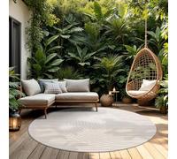 TT Home Alfombra De Interior Y Exterior Resistente A La Intemperie Balcón Dormitorio Motivo Scandi Unicolor Aspecto Geométrico, Color:Crema 2, tamaño:200 cm Redondo