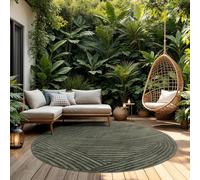 TT Home Alfombra De Interior Y Exterior Resistente A La Intemperie Balcón Dormitorio Motivo Scandi Unicolor Aspecto Geométrico, Color:Verde 2, tamaño:160 cm Redondo