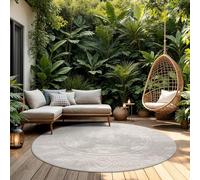 TT Home Alfombra De Interior Y Exterior Resistente A La Intemperie Balcón Dormitorio Motivo Scandi Unicolor Aspecto Geométrico, Color:Crema 3, tamaño:200 cm Redondo