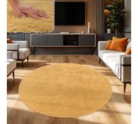 TT Home Alfombra De Pelo Largo Suave Monocromo Moderna, Color:Amarillo, tamaño:80 cm Redondo