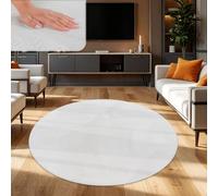 TT Home Alfombra De Pelo Largo Suave Monocromo Moderna, Color:Blanco, Tamaño:80 cm Redondo